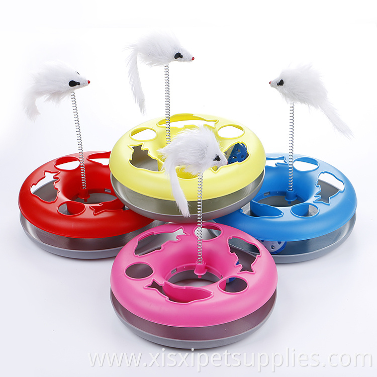 Cat Toys Turntable Tower of Tracks Interactive Cat chasing toy with spring mouse